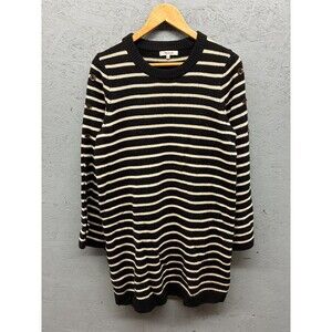 Madewell Merino‎ Wool Sweater Women’s Large Black White Stripe Button Sleeve